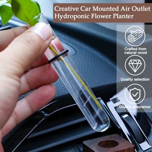STHIRA® Car Flower Tube Vase, Air Vent Hydroponics Tube, Wooden Bracket with Back Clip, Decorative Dried Flower PC Vase Car Ornament, Pack of 2