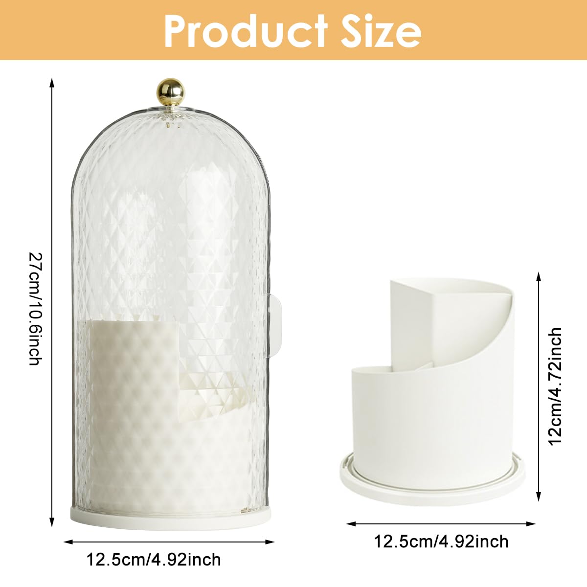 MAYCREATE Makeup Brush Holder for Vanity with 360 Rotating Base and 3 Compartments | White