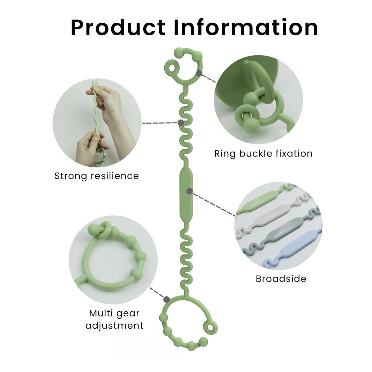 SNOWIE SOFT Pacifier Chain for Baby with Dual Head Closure Buckles 4pcs 52.5 in Silicone Strap