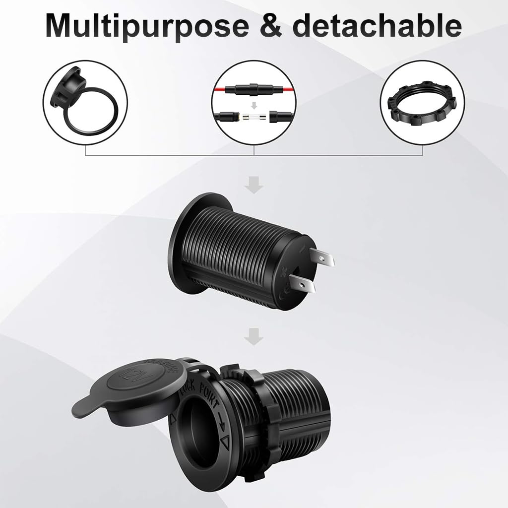 ZIBUYU 12V Cigarette Lighter Socket for Vehicle Repair with 3.3ft Wire and Protective Cap