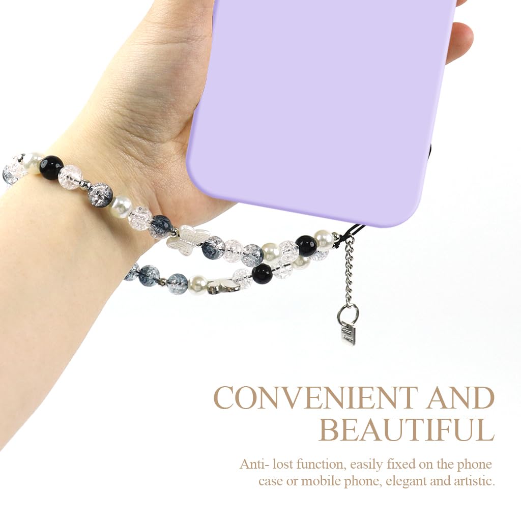 ZIBUYU Fashion Phone Lanyard Butterfly Black and White Beaded Phone Lanyard for Girls Acrylic Beaded Phone Lanyard Anti-slip Phone Lanyard Chic Phone Ornament Lanyard