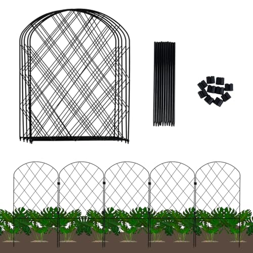 Supvox Metal Decorative Garden Fence - 5Pcs Plant Partition Fence Outdoor - 43CM Cast Iron Fence for Garden - Garden & Patio Outdoor Decor - Garden Trellis Fence Barrier for Flower, Lawn, Pathway