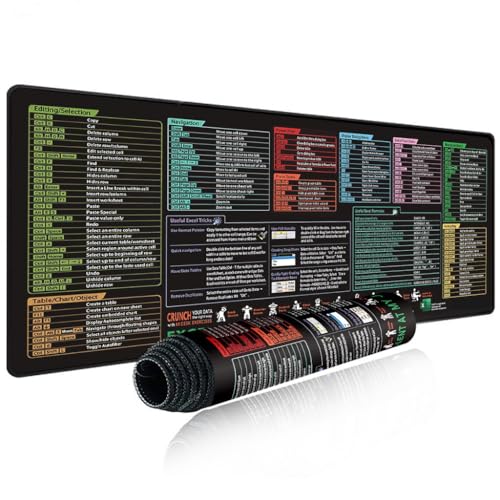 ZORBES® Excel Shortcut Keys Mouse Pad, Extended Size Cheat Sheet Gaming Mousepad PC Office Spreadsheet Keyboard Mat Non-Slip Stitched Edge Rubber Base Computer LaptopKeyboard Mouse Pad, 40x90x0.3cm