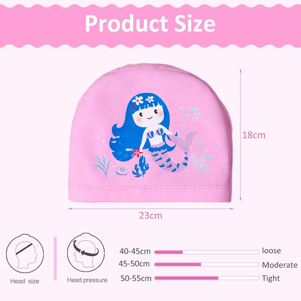 ZIBUYU® Swimming Cap for Girls Waterproof PU Fabric Cute Cartoon Printed Swimming Pool Cap for Girls Speedo Swim Cap for Girl Kids, (02-12 Year) - Pink