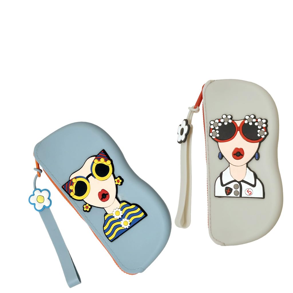 PROBEROS Sunglasses Cases Pack of 2 with Zipper Closure and Lanyard | 17x7.5cm Silicone Organizer