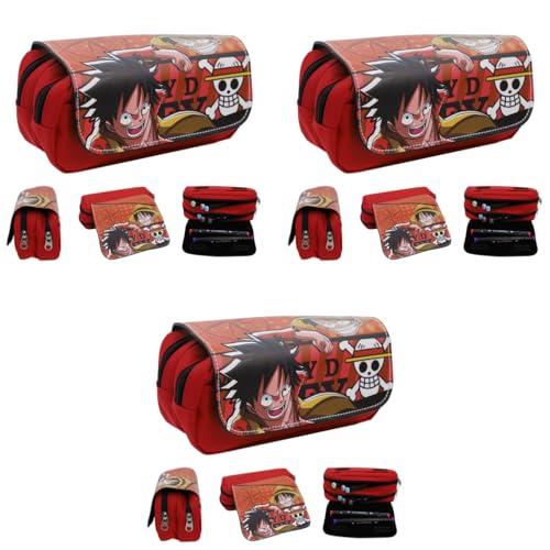 FANCYKU® Polyester One Piece Pencil Case Anime Pouch Cartoon Prints Pen Large Capacity Pu Bag Stationery Organizer Students Gift Multicolor 3PCS