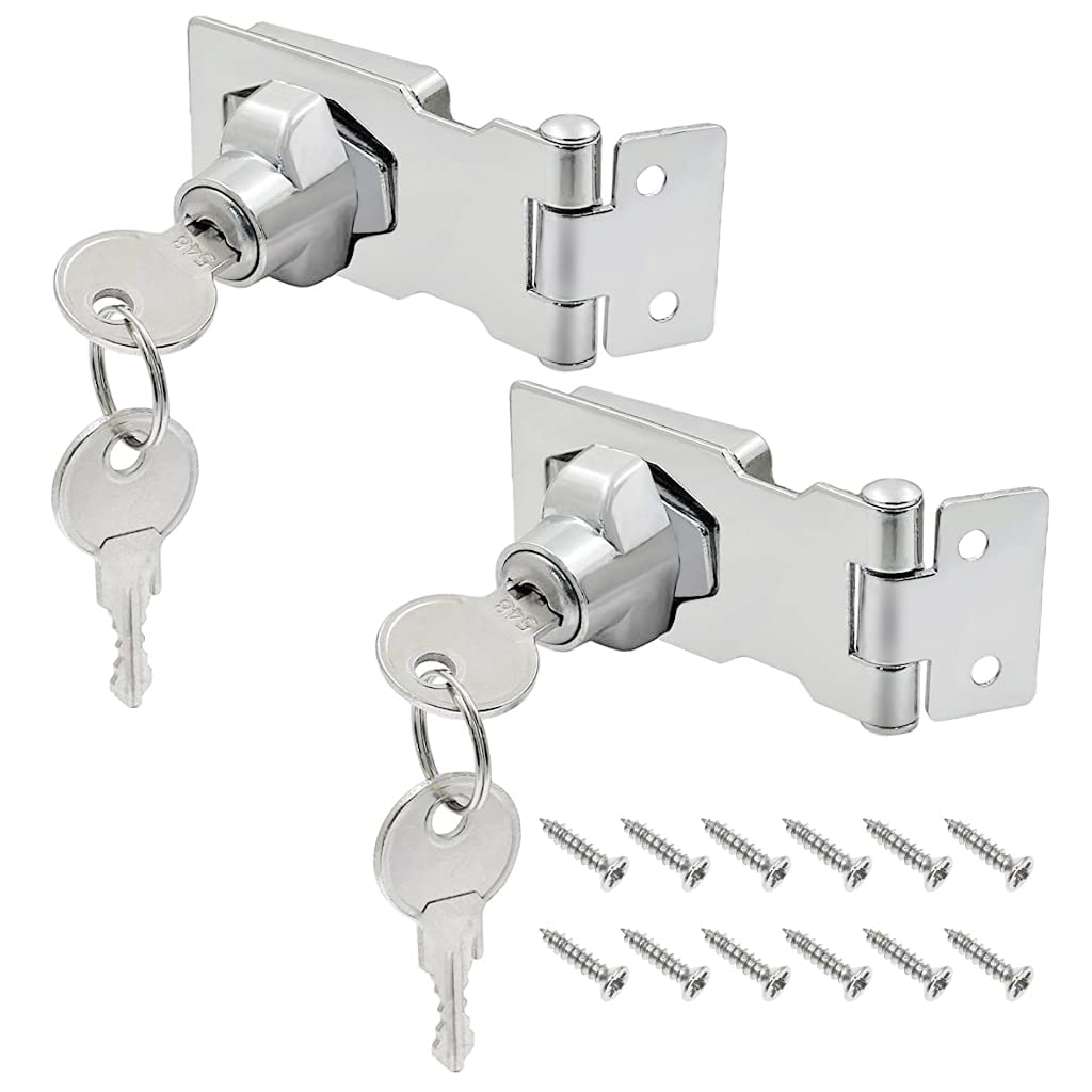 HASTHIP Drawer Lock Set for Cabinets and Desks with 3 in Keyed Hasp Chrome Plated | 2 Sets