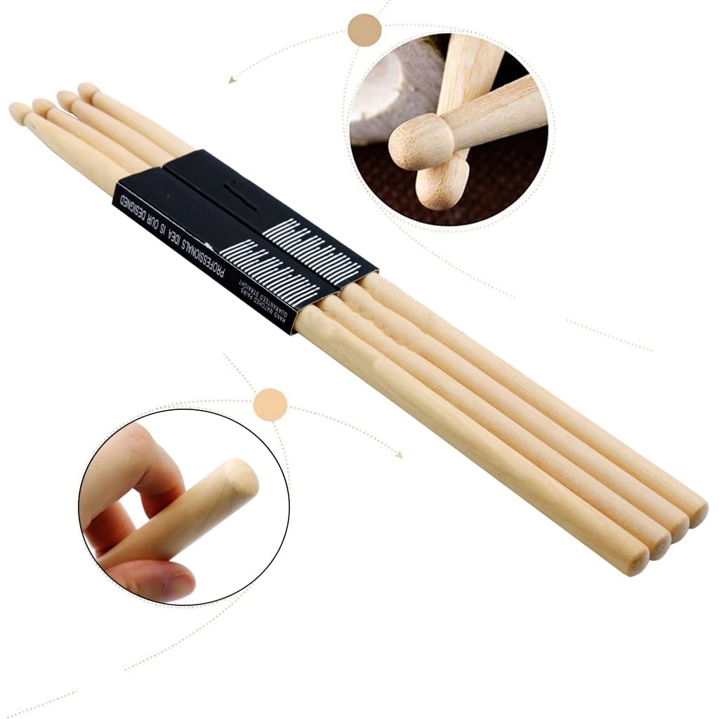 HASTHIP 7A Drum Sticks Set for Jazz and Acoustic Play featuring Oval Wood Tip | 2 Pairs 15.5 in Maple