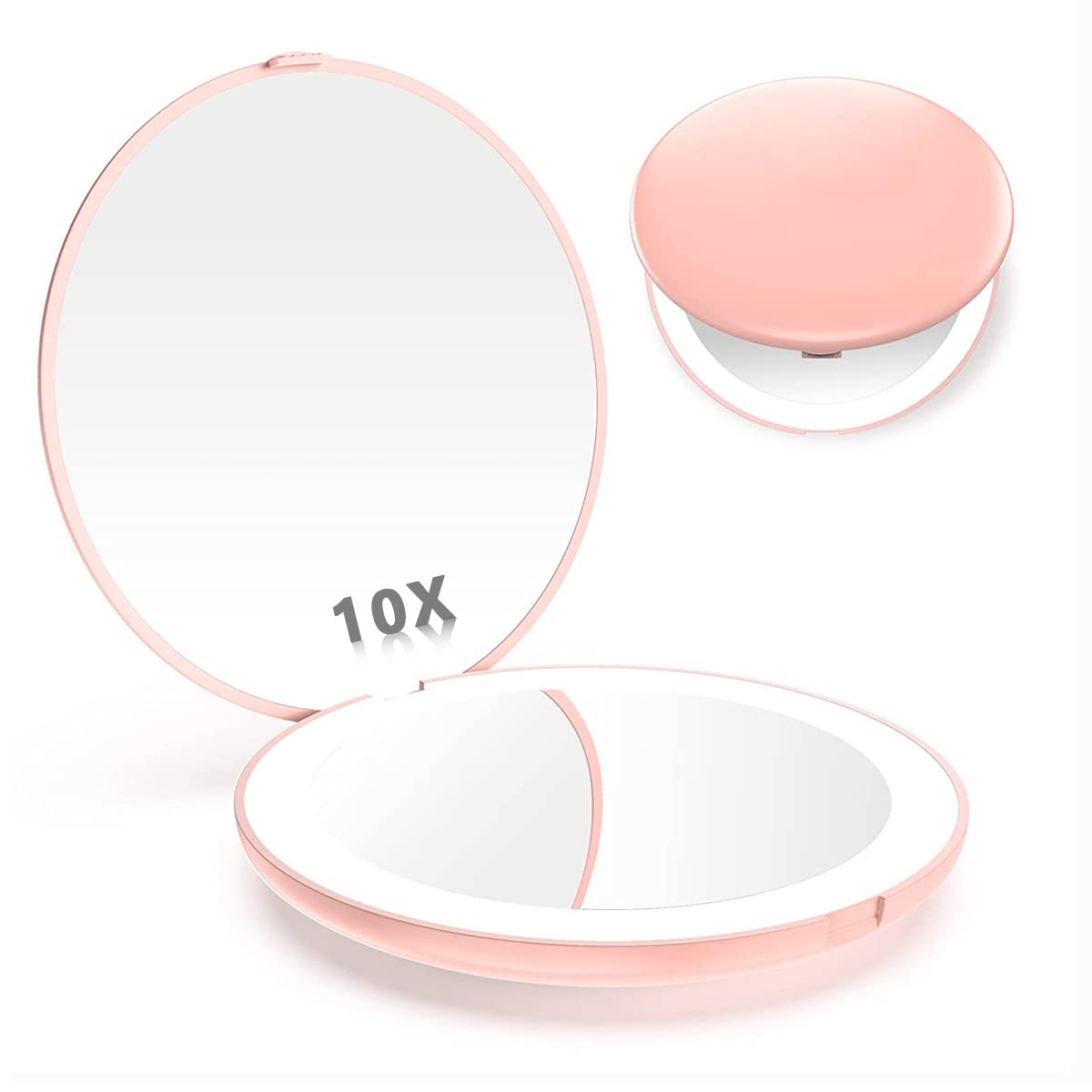 MAYCREATE® Pocket LED Mirror with 10X Magnification Portable 3.5 inch Double-Side Mirror Illuminated Mirror Folding Vanity Mirror in Clutch Bag, Purse