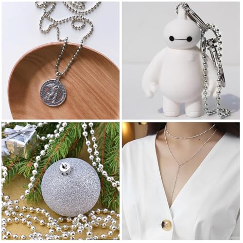 SANNIDHI® 2Pcs 32ft Bead Chain for DIY Charms 2.0mm Stainless Steel Ball Bead Chain with 20Pcs Clasp Customized DIY Bead Chain for Charms, Keychains, Pendents, Craftings
