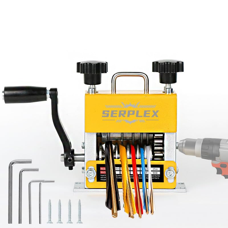 Serplex® Multi Wires Stripper Machine, 2 in 1 Drill-operated Wire Stripping Tool Manual Wire Stripper with Detachable Hand Crank, 6 Cable Slots Design, Universal Cable Wire Compatibility