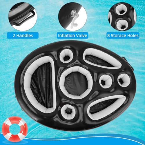 Proberos® Pool Drink Holder Inflatable Floating 8 Holes Party Accessories Tray for Pools Beach Swimming Supplies Buffet Salad Food Drinks Hot Tub 3PCS