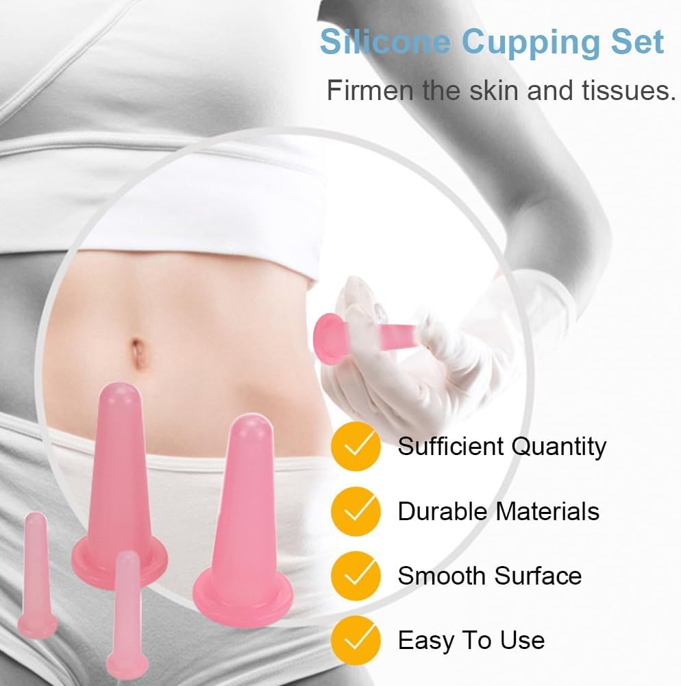 ZIBUYU Facial Cupping Kit with 4PCS in 2 Sizes for Face and Neck | Gentle Silicone Cups
