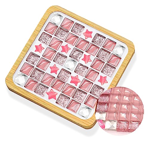 HASTHIP® Glass Mosaic Tiles, Mosaic Kit with Wooden Coaster, Glitter Crystal Stained Mini Ceramic Tiles for Crafts, Mosaic Kits for Adults, DIY Coasters Kit, Pink