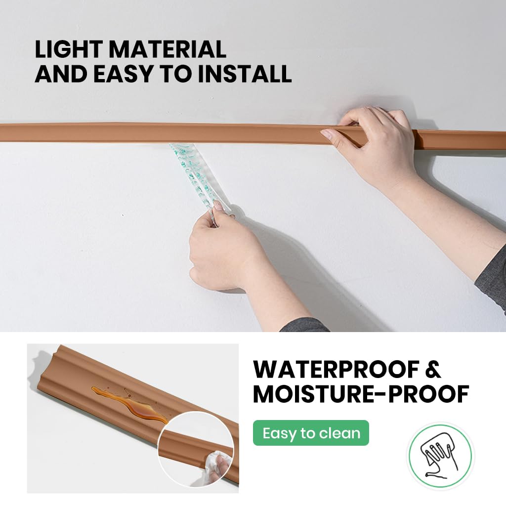 HASTHIP Internal Corner Line Trim for Wall to Ceiling Finishing with Peel and Stick 6.6ft Brown | Flexible Synthetic Rubber Molding