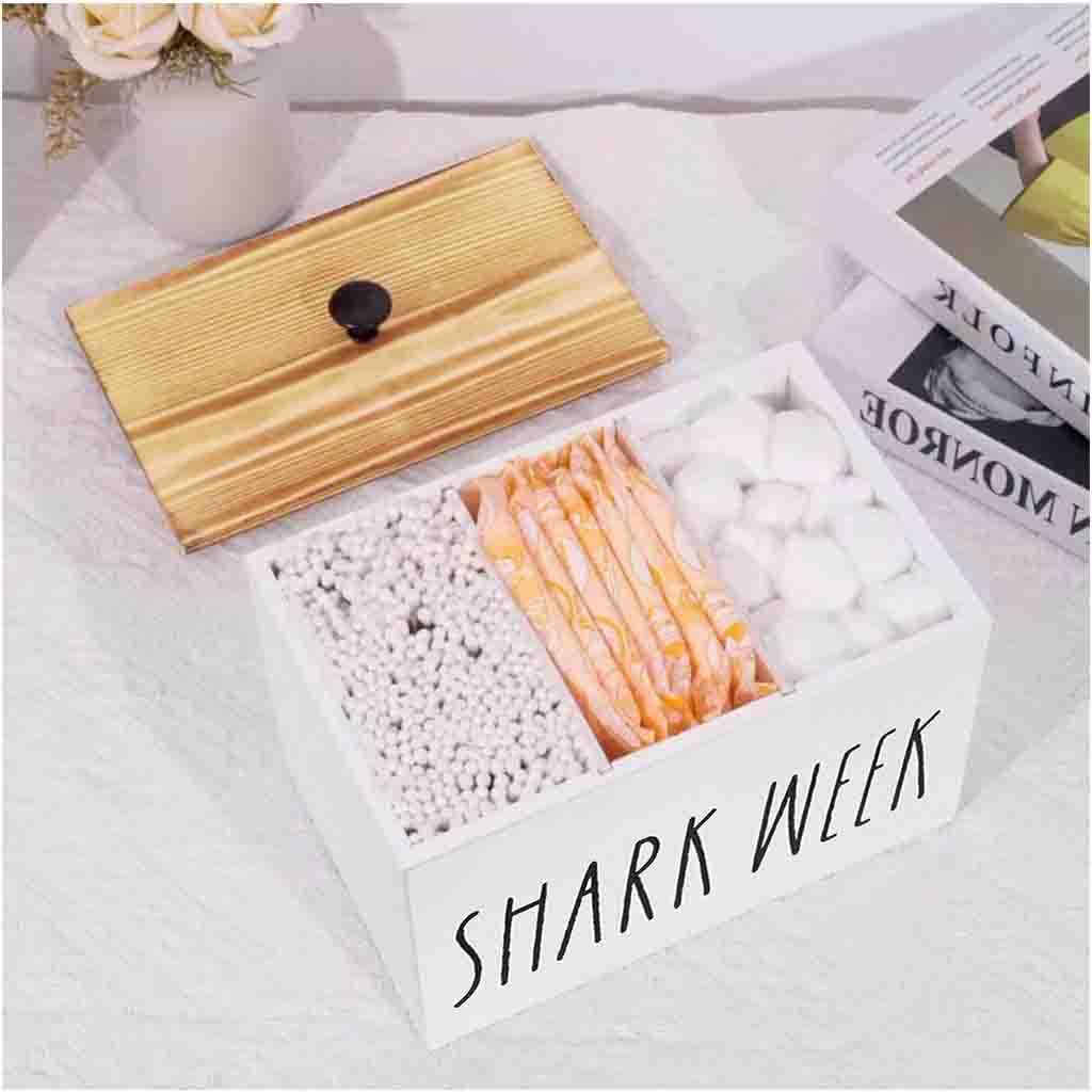 HASTHIP Sanitary Pads Storage Box 20x13x13cm for Girls with Lid and Wooden Organizer Design
