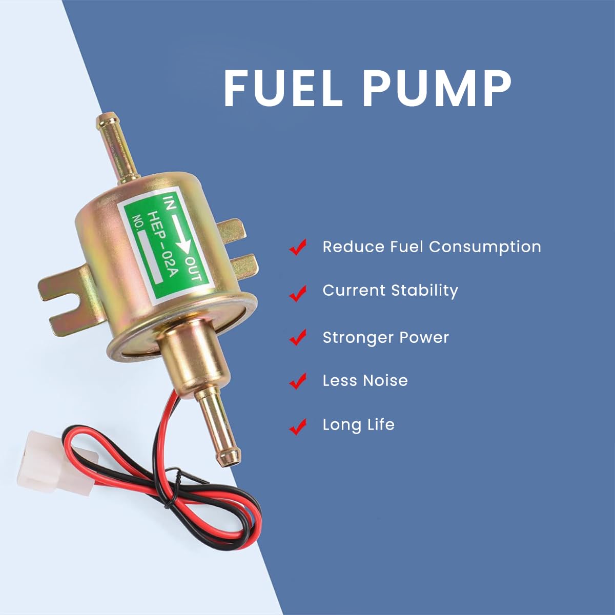STHIRA Electric Fuel Pump for Lawn Mower and Carburetor featuring Built‑in Check Valve and 2.5–4 psi Output | Compact 12V Inline Design