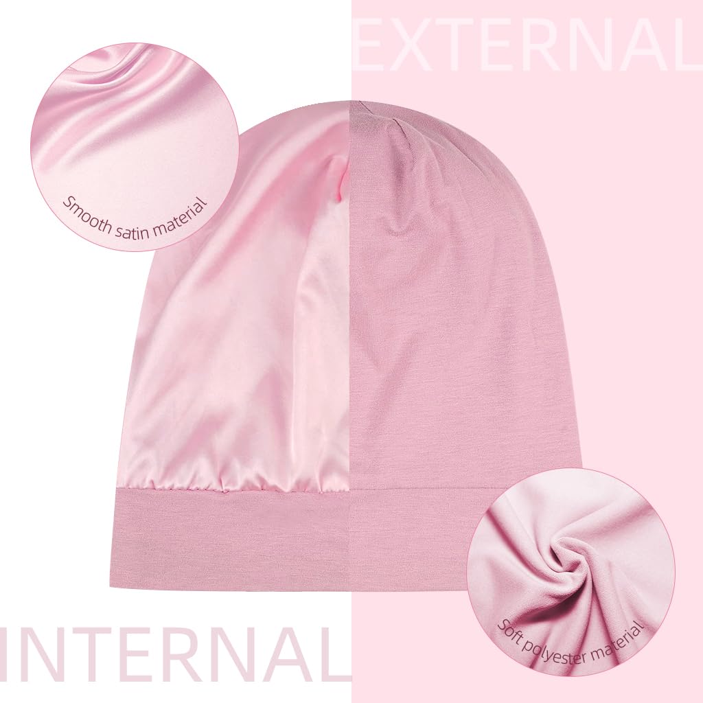 MAYCREATE Silk Bonnet for Hair featuring Adjustable Strap and Elastic Brim | Pink Satin Cap for Sleeping