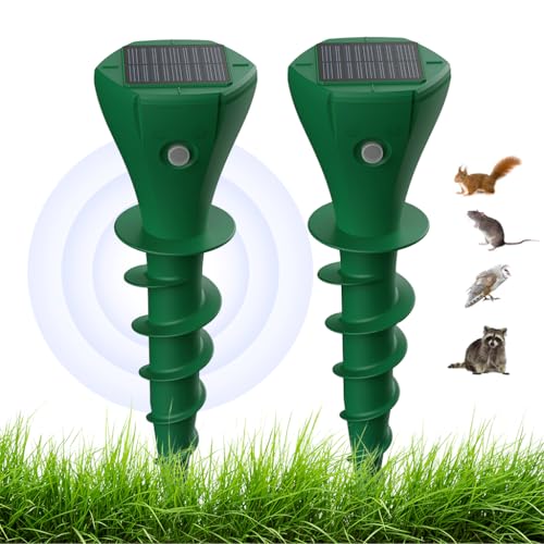 HASTHIP 2Pcs Solar Ultrasonic Animal Repellent with 3 Changing Frenquency Modes IP65 Waterproof 9.8 Inches Animal Repellent Spiral Sticks Ultrasonic Animal Repellent for Garden, Lawn, Farm Land