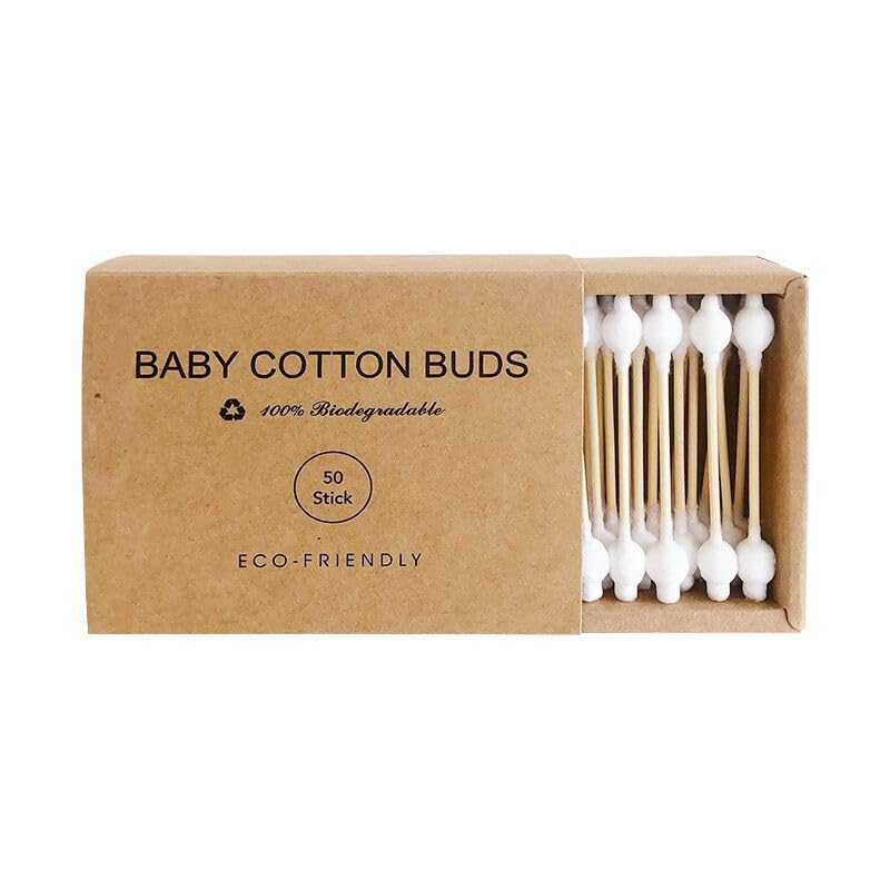 HANNEA® Baby Cotton Swabs 100 Count | Biodegradable & Organic Wooden Cotton Buds