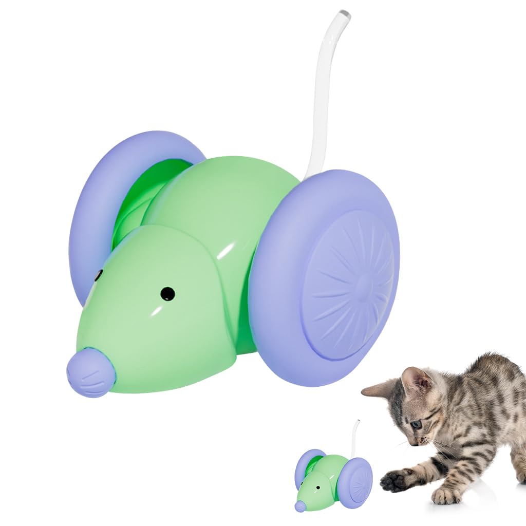 Qpets Auto Run Cat Mouse Toy with Motion Activation and Fluorescent Tails for Indoor Cats