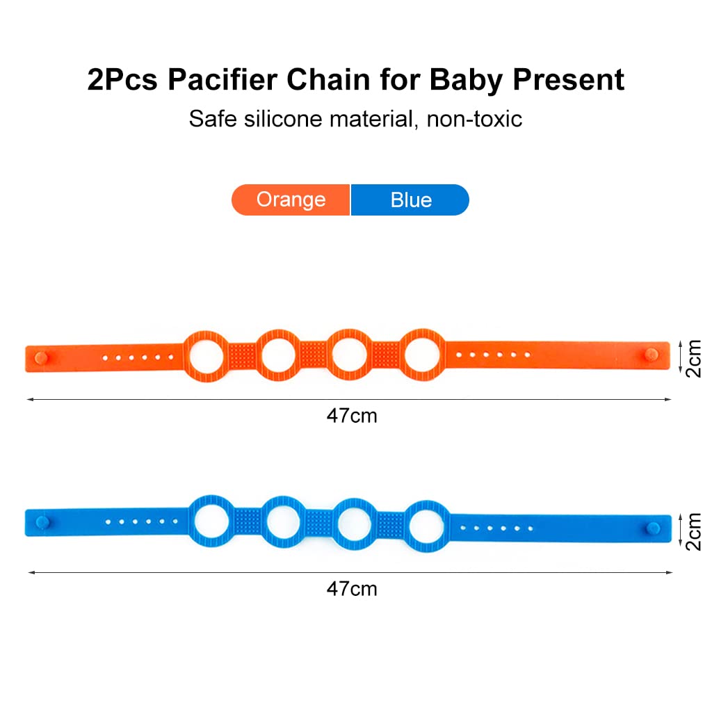 SNOWIE SOFT® 2Pcs Pacifier Chain for Baby Present, Teether Toy Pacifier Anti Lost Clip Teething Toy, Food Grade Silicone Pacifier Clips Suit for Strollers, High Chair, Hanging Baskets, Cribs, Bag