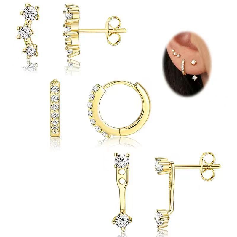 SANNIDHI® 3 Pairs Ear Studs Gold Earrings Set Zircon Hypoallergenic Earring Jewelry Gift Earrings Sets for Women