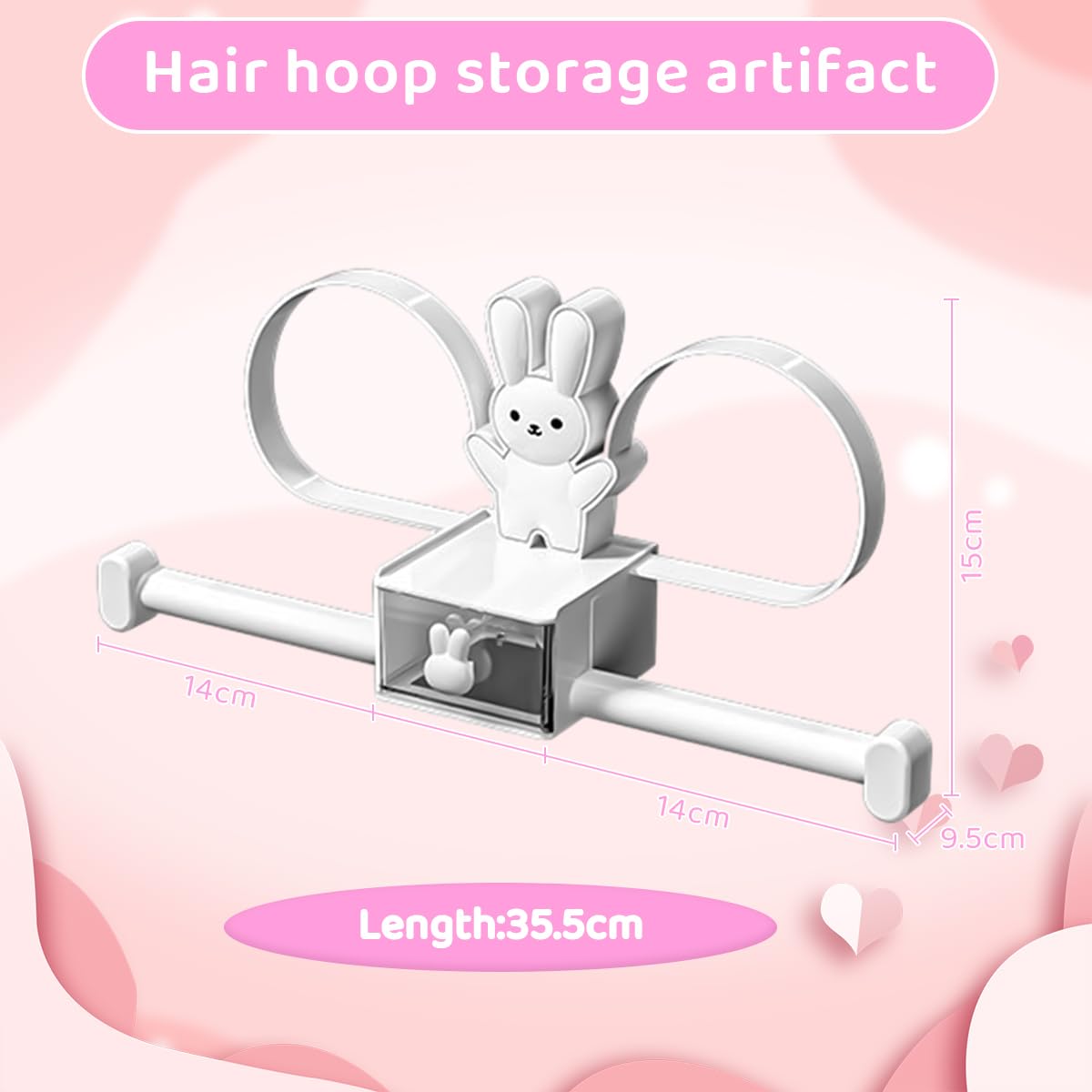 HASTHIP Headband Holder Organizer for Girls with Double Layer Design and Drawer | Cute Bunny Décor