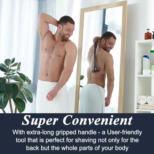 MAYCREATE Back Shaver for Men, Long Handle Back Trimmer, Foldable Comfy Back Cleaning Manual Back Shaver for Men, 5 Blades Included