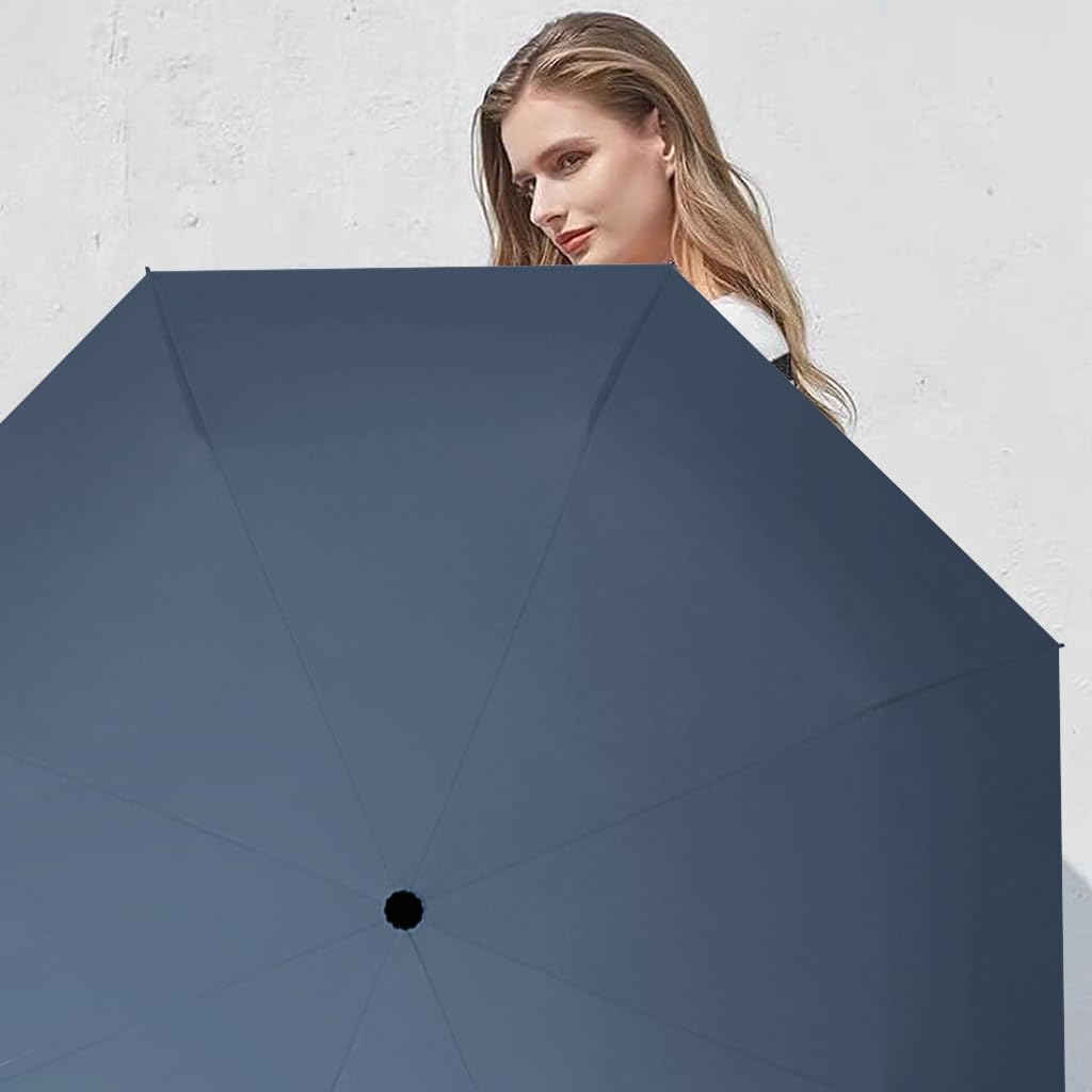 Venzina Sun Umbrella for Travel with 8 Rib Steel Frame and Manual Three Fold Design | Dark Blue