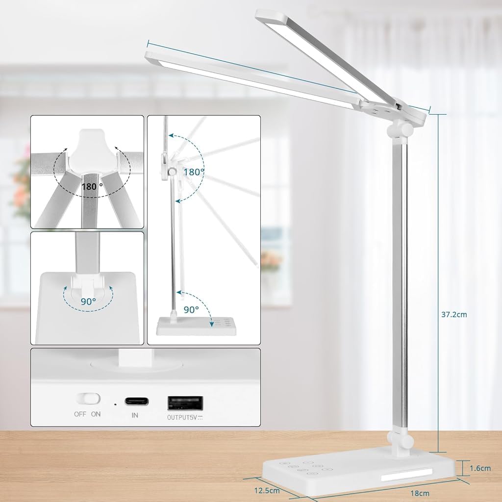 ELEPHANTBOAT LED Desk Lamp for Reading with Dual Swing Arm and 76PCS LEDs | 5 Color Modes