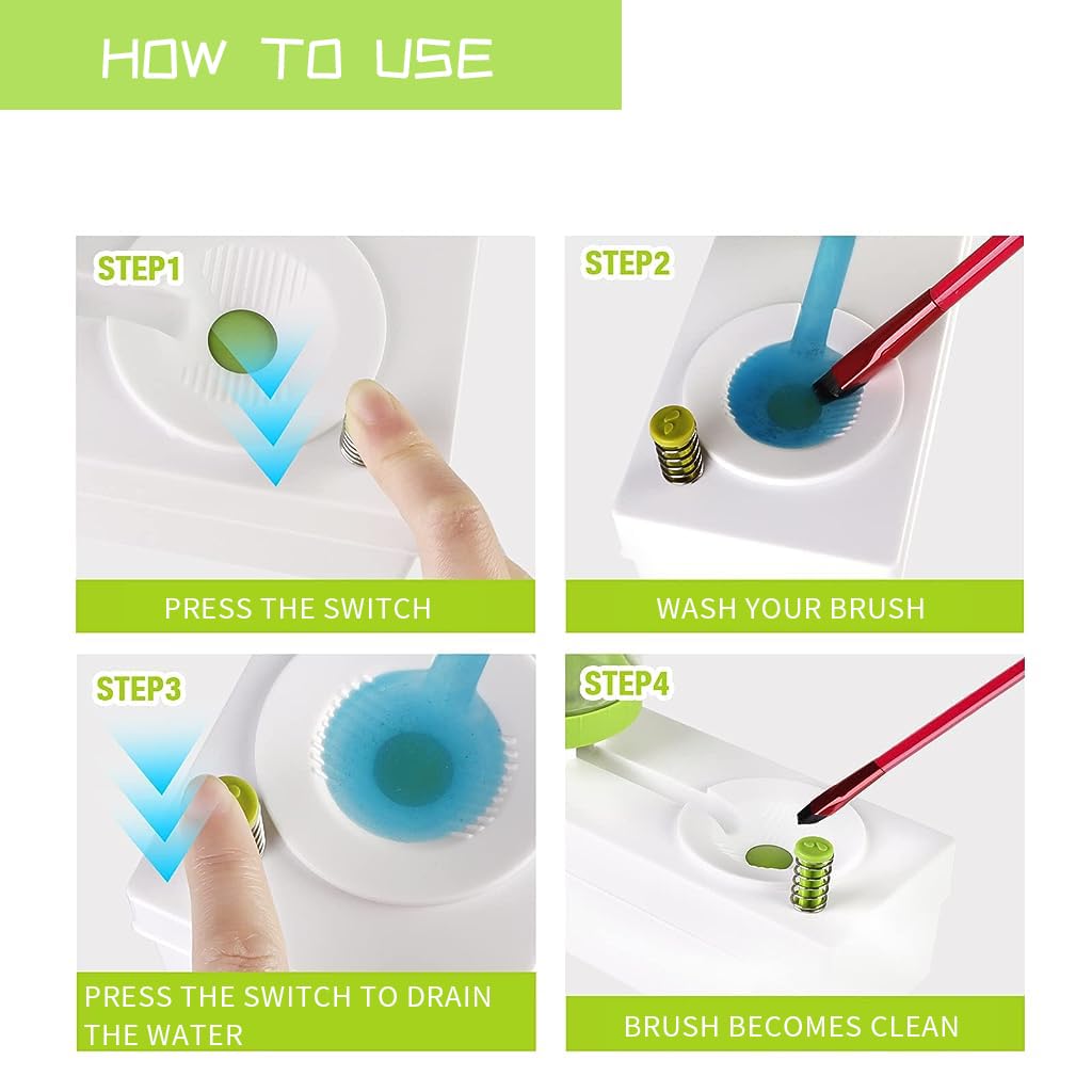 HASTHIP Paint Brush Cleaner for Artists with 250 ml Water Tank and Flushing Button | Plastic Rinser