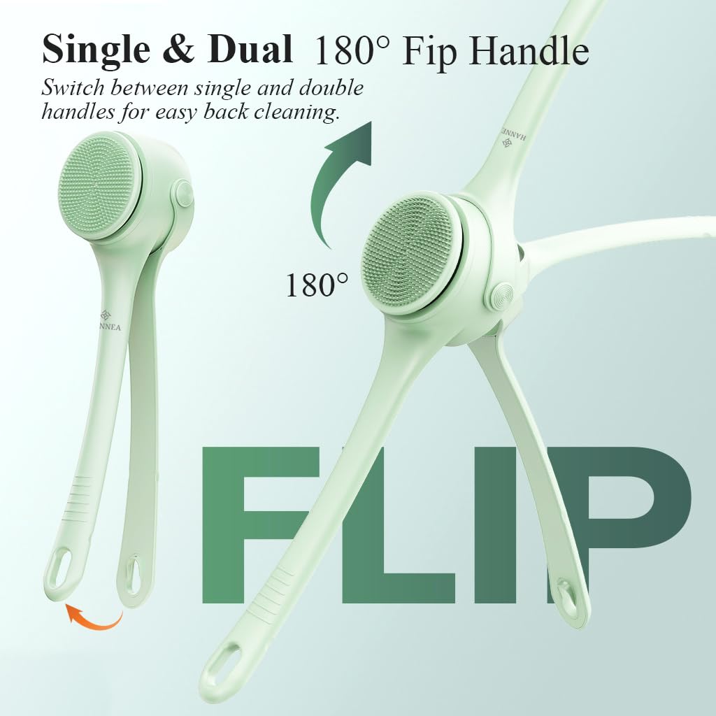 HANNEA Electric Bath Brush with 4 Brush Heads and 180° Dual Handle | 1200mAh USB Rechargeable Green