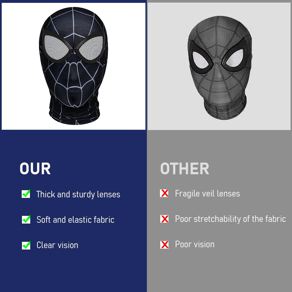 FANCYKU® 3D Spider-Man Mask, Spiderman Masks Spider Man Cosplay Costumes Superhero Lenses, Superhero Costume Mask for Adult Kids, Role Play Masks for Halloween Christmas Masquerade (Dark Black)