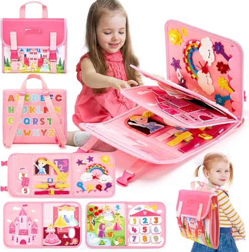 SNOWIE SOFT® Castle Princess Montessori Busy Book 2-4 Years Toys, Busy Learning Board Book Bag