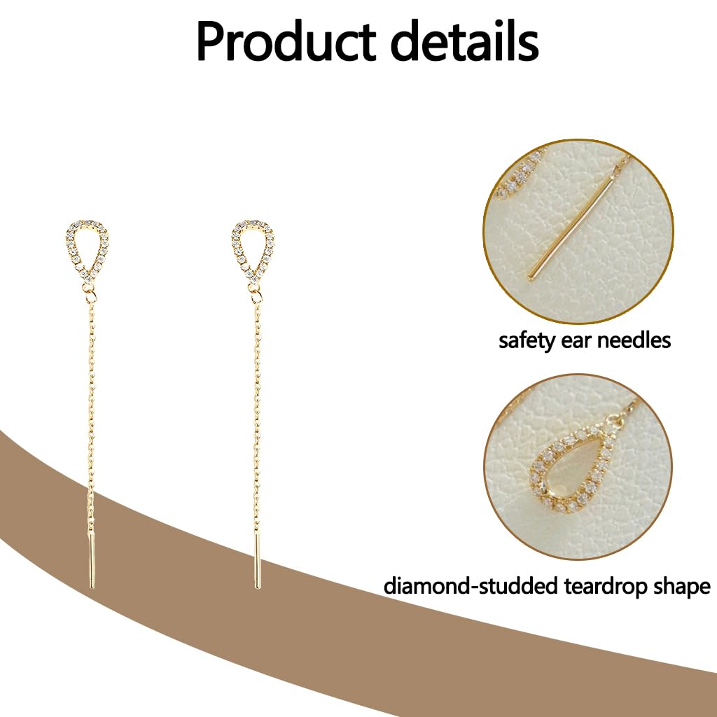 ZIBUYU Gold Boho Teardrop Earrings for Women with Crystal Chain | Hypoallergenic Gift