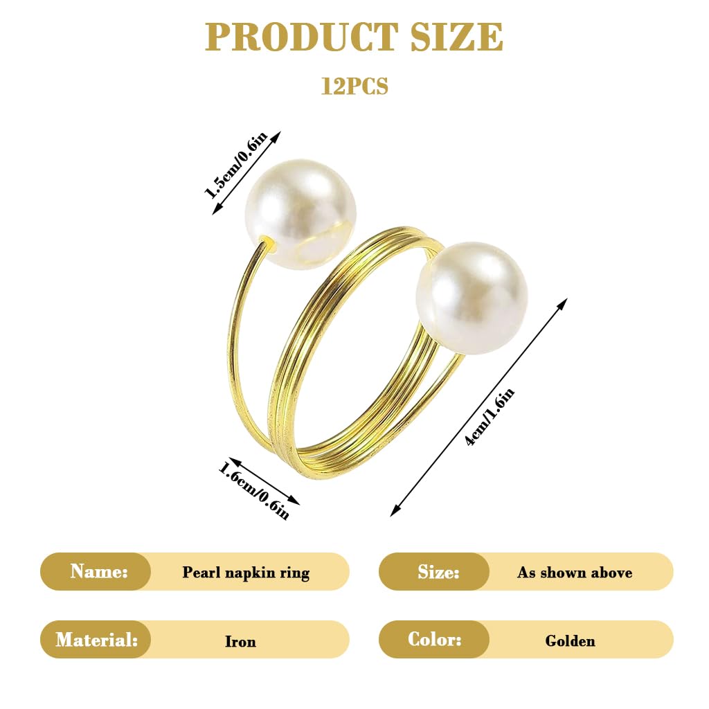HASTHIP Napkin Rings for Weddings and Holiday Dinners with Faux Pearl Charms | Set of 6 Gold Wire Holders