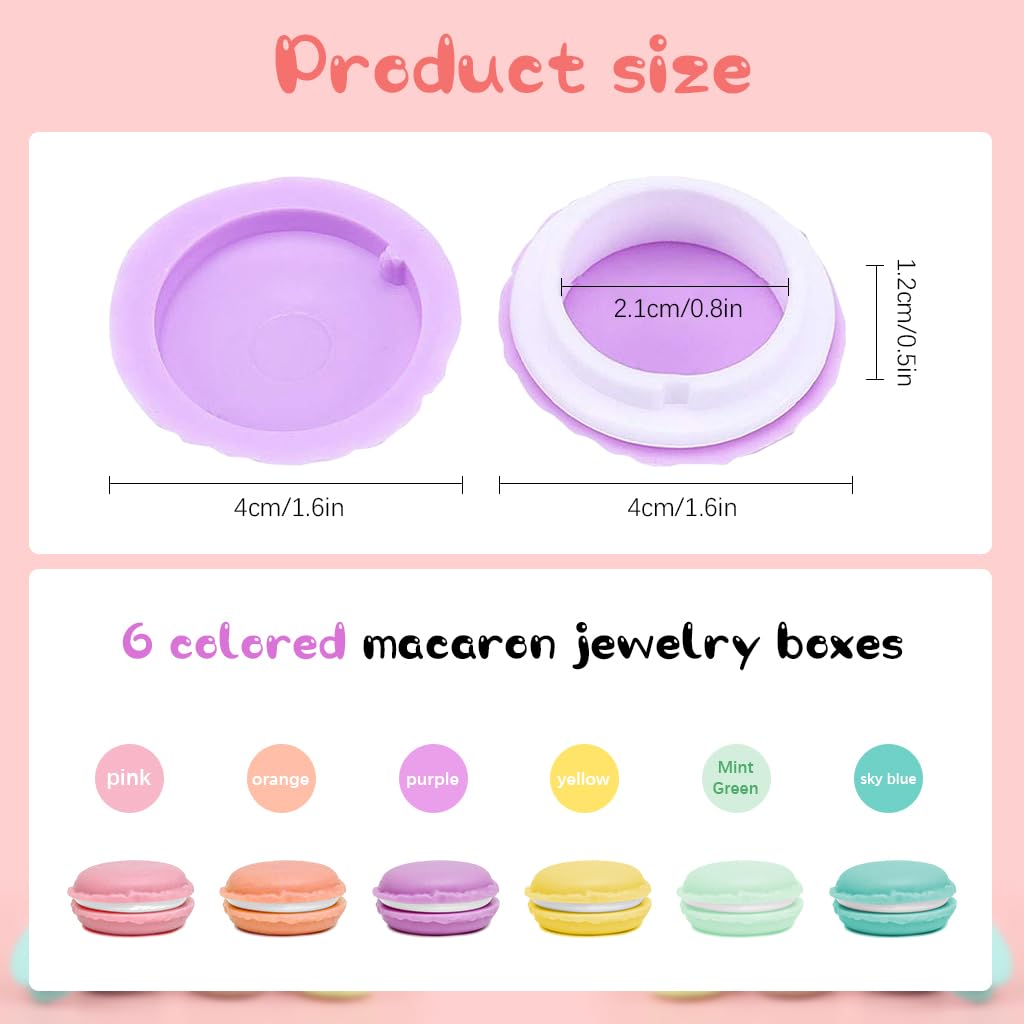 MAYCREATE Mini Macaron Jewelry Box for Travel with 6Pcs Colorful PVC Cases | Cute Organizer