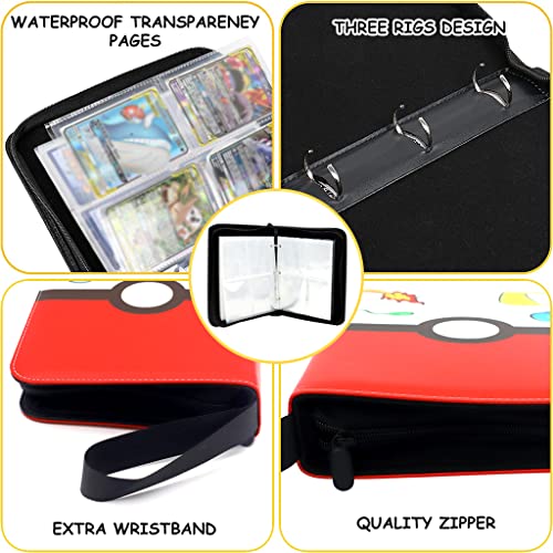 PATPAT® Poke-Mon Binder Cards Collector Album Holder For 400 Cartoon Prints Zipper Bag Trading Card Collection Case Gift For Kids Boys Girls Red 3PCS