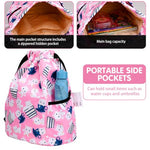 PALAY® Drawstring Backpack Kids Drawstring Bags Pink Cartoon Print Nylon Drawstring Backpack with Adjustable Shoulder Strap Girls Waterproof Nylon Travel Backpack Swimming Bag Activitiy Bag