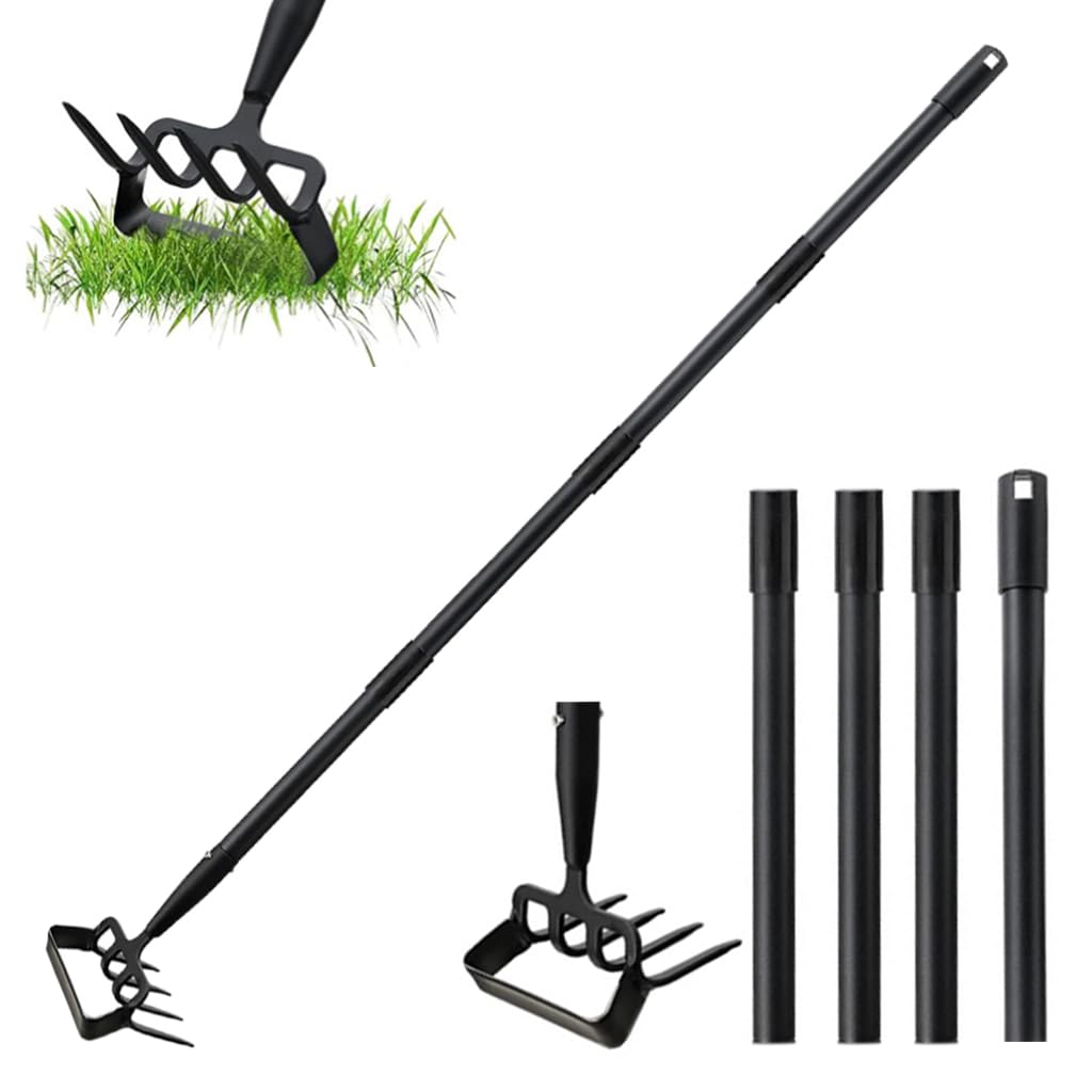 HASTHIP® Manual 2-In-1 Garden Rake - Gardening Tool for Weeding - Free Adjustable 1.6M Handle - Gardening Rake Stainless Steel - Effortless Weed Removal - Grass Cutting & Pruning - Gardening Hand Tool