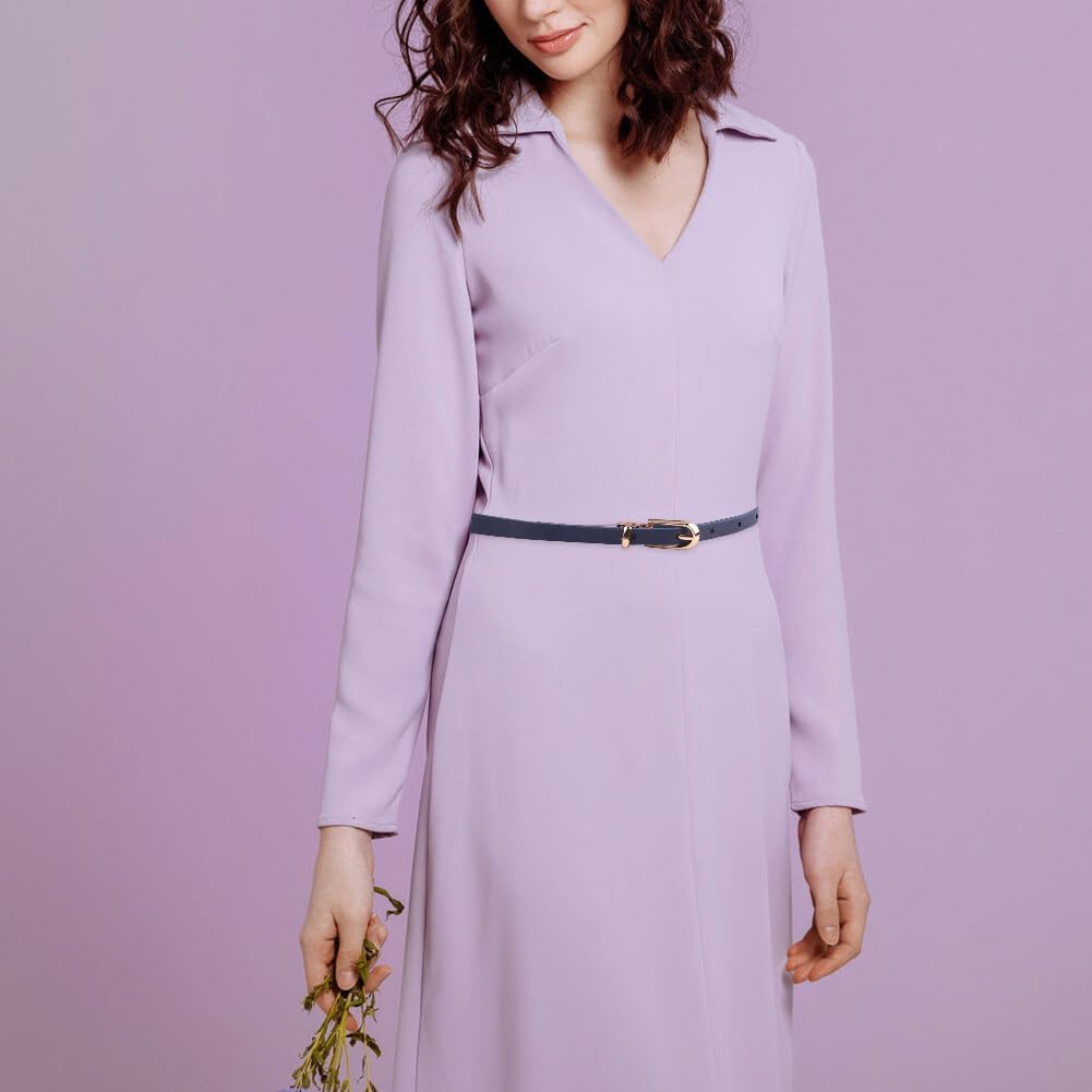 Zibuyu Thin Belt for Women featuring Removable Gold Buckle with 0.4 in Width | PU Leather 2 Pack