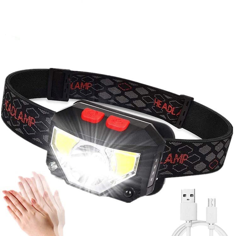 ELEPHANTBOAT  5W Rechargeable Head Light Torch Sensor Light Headlamp Waterproof Outdoor Worklamp 6 Light Modes with Red Warning Light Flexible Lighting Angle for Fishing,Car Repairing,Camping