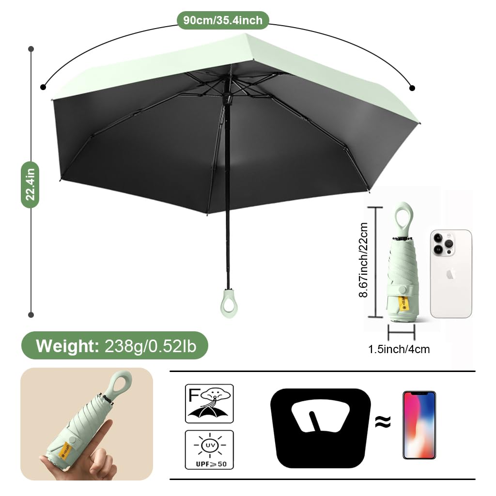 PALAY® Mini Sun Umbrella UPF 50+ Sun Protective Sun Umbrella with Black Liner 6 Strong Ribs Design Fashion Outdoor Folding Umbrella Travel Lightweight Umbrella with Rubberized Hanging Handle