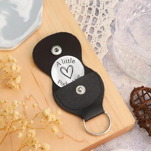 PATPAT® Pocket Hug Token Keychains, Long Distance Relationship Gifts Stainless Steel Double Sided Inspirational Gift with PU Leather Keychain, Gift for Husband