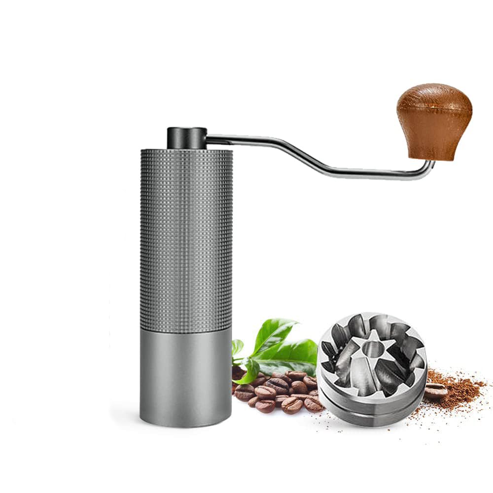 Supvox® Coffee Grinder Machine Full Metal Manual Coffee Bean Grinder with Grind Size Adjust Knob 25g Capacity CNC Steel Conical Burr & Wooden Grip Handle for Camping Espresso Hand Brew Coffee Crusher