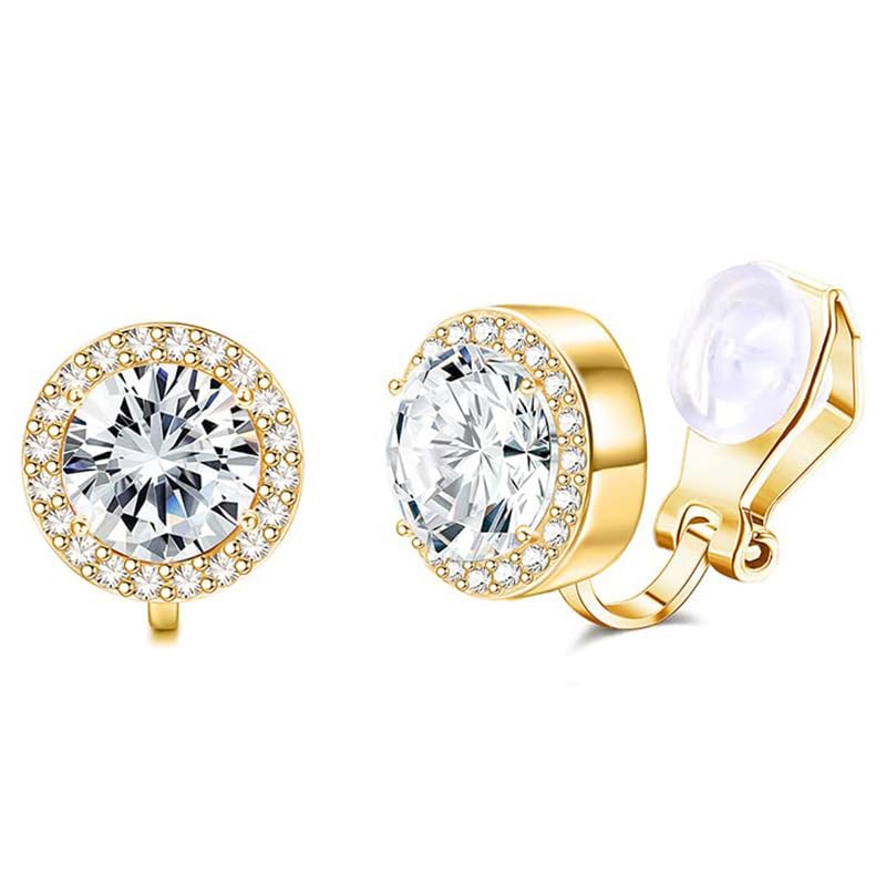 SANNIDHI® 3 Pairs Cubic Zirconia Clip on Earring Women Hypoallergenic Comfortable Non Pierced Stud Earrings for and Dance Competitions, Clip-on Earrings Silver Gold