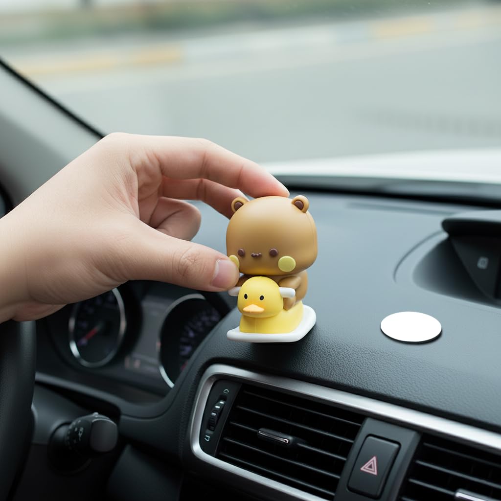 STHIRA Cute Cartoon Car Ornaments for Dashboard with Rocking Bear Couple Figurines | Desk Decor Set of 2