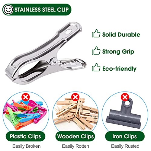 HASTHIP® 20Pcs Greenhouse Clamps, 5cm Greenhouse Film Steel Clips, Heavy Duty Garden Clips Greenhouse Clips for Fixing Netting Cover Film, Stainless Steel Clothes Pins Season Plant Extension Support