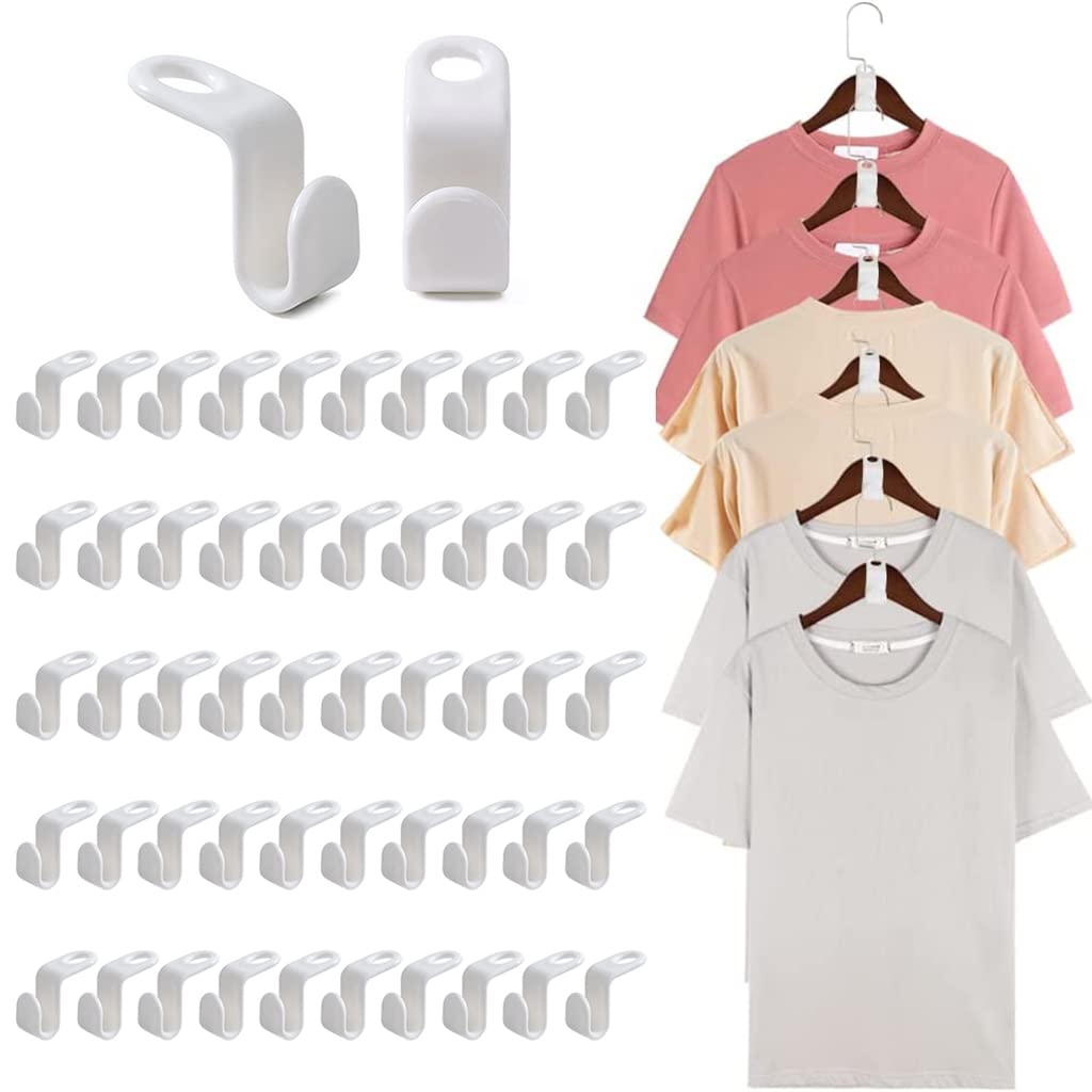 HASTHIP® 50PCS Clothes Hanger Connector Hooks, Hanger Extender Clips, Cascading Hanger Hooks for Hangers Space Saving and Clothes Closet Organizer